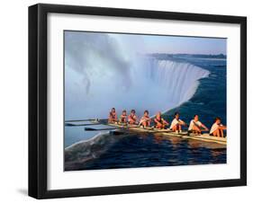Rowers Hang Over the Edge at Niagra Falls, US-Canada Border-Janis Miglavs-Framed Premium Photographic Print