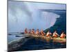 Rowers Hang Over the Edge at Niagra Falls, US-Canada Border-Janis Miglavs-Mounted Premium Photographic Print