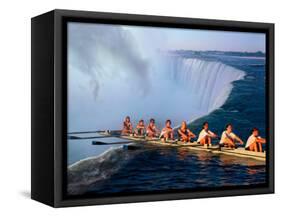 Rowers Hang Over the Edge at Niagra Falls, US-Canada Border-Janis Miglavs-Framed Stretched Canvas