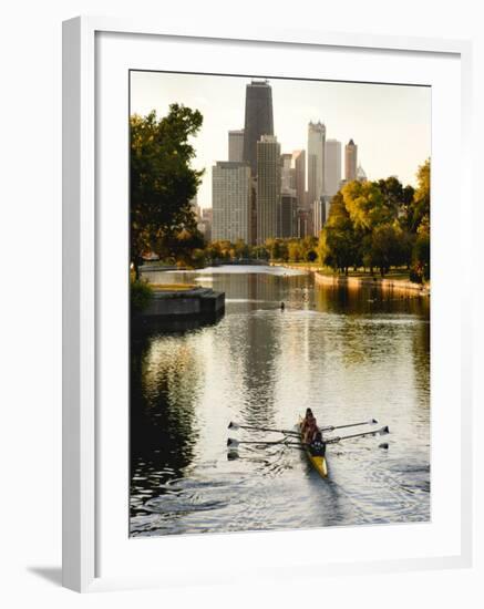 Rowers in Lincoln Park lagoon at dawn, Chicago, Illinois, USA-Alan Klehr-Framed Photographic Print