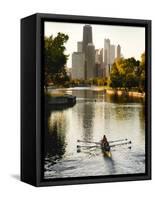 Rowers in Lincoln Park lagoon at dawn, Chicago, Illinois, USA-Alan Klehr-Framed Stretched Canvas