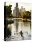 Rowers in Lincoln Park lagoon at dawn, Chicago, Illinois, USA-Alan Klehr-Stretched Canvas