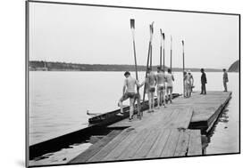 Rowers on Dock-null-Mounted Art Print