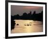 Rowers on River Thames with Church Tower Beyond, Hampton, Greater London, England-Charles Bowman-Framed Photographic Print