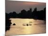 Rowers on River Thames with Church Tower Beyond, Hampton, Greater London, England-Charles Bowman-Mounted Photographic Print