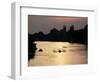 Rowers on River Thames with Church Tower Beyond, Hampton, Greater London, England-Charles Bowman-Framed Photographic Print