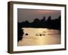 Rowers on River Thames with Church Tower Beyond, Hampton, Greater London, England-Charles Bowman-Framed Photographic Print