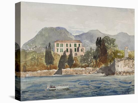 Rowing Barge with the Borbone Flag Approaching a Large House on the Neapolitan Coast-Giacinto Gigante-Stretched Canvas