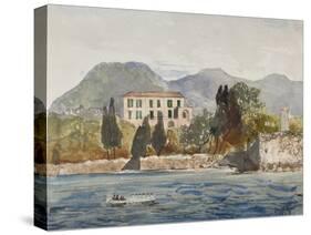 Rowing Barge with the Borbone Flag Approaching a Large House on the Neapolitan Coast-Giacinto Gigante-Stretched Canvas