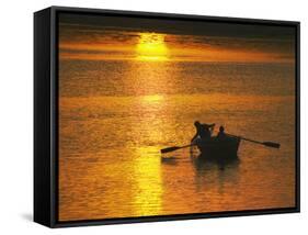 Rowing Boat on Ganges River at Sunset, Varanasi, India-Keren Su-Framed Stretched Canvas