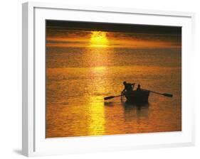 Rowing Boat on Ganges River at Sunset, Varanasi, India-Keren Su-Framed Photographic Print