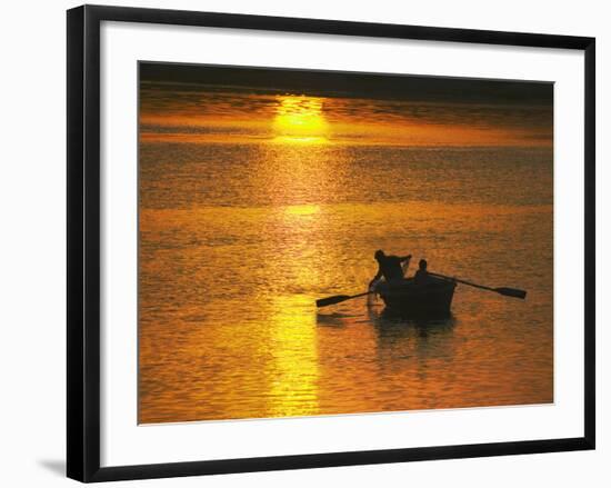 Rowing Boat on Ganges River at Sunset, Varanasi, India-Keren Su-Framed Photographic Print