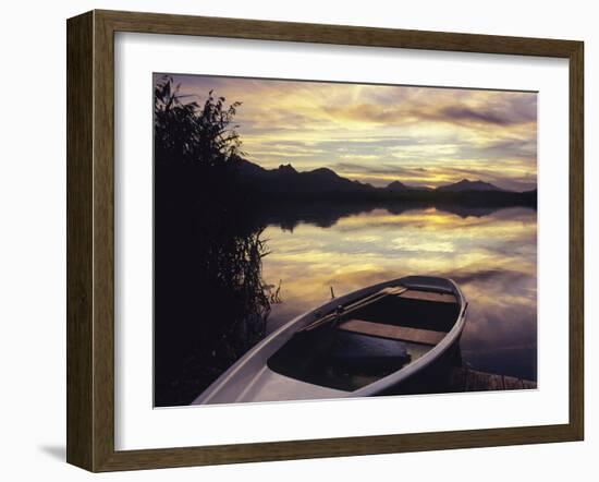 Rowing Boat on Hopfensee Lake at Sunset, Near Fussen, Allgau, Bavaria, Germany, Europe-Markus Lange-Framed Photographic Print