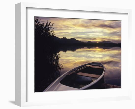 Rowing Boat on Hopfensee Lake at Sunset, Near Fussen, Allgau, Bavaria, Germany, Europe-Markus Lange-Framed Photographic Print