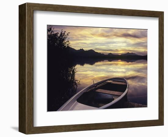 Rowing Boat on Hopfensee Lake at Sunset, Near Fussen, Allgau, Bavaria, Germany, Europe-Markus Lange-Framed Photographic Print