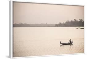 Rowing Boat on Taungthaman Lake at Sunrise, Myanmar (Burma)-Matthew Williams-Ellis-Framed Photographic Print