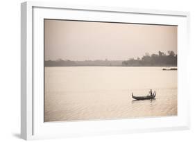 Rowing Boat on Taungthaman Lake at Sunrise, Myanmar (Burma)-Matthew Williams-Ellis-Framed Photographic Print