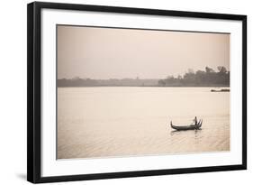 Rowing Boat on Taungthaman Lake at Sunrise, Myanmar (Burma)-Matthew Williams-Ellis-Framed Photographic Print