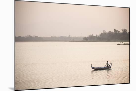 Rowing Boat on Taungthaman Lake at Sunrise, Myanmar (Burma)-Matthew Williams-Ellis-Mounted Photographic Print