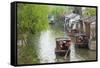 Rowing boat on the Grand Canal, Nanxun Ancient Town, Zhejiang Province, China-Keren Su-Framed Stretched Canvas