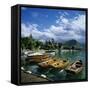 Rowing Boats Along Lake Shore, Talloires, Lake Annecy, Rhone Alpes, France, Europe-Stuart Black-Framed Stretched Canvas