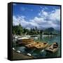 Rowing Boats Along Lake Shore, Talloires, Lake Annecy, Rhone Alpes, France, Europe-Stuart Black-Framed Stretched Canvas