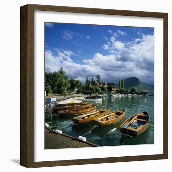 Rowing Boats Along Lake Shore, Talloires, Lake Annecy, Rhone Alpes, France, Europe-Stuart Black-Framed Photographic Print