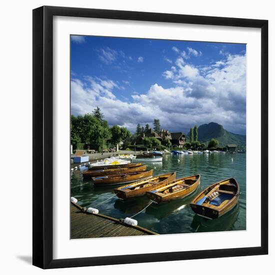 Rowing Boats Along Lake Shore, Talloires, Lake Annecy, Rhone Alpes, France, Europe-Stuart Black-Framed Photographic Print