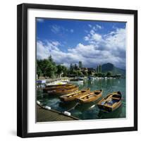 Rowing Boats Along Lake Shore, Talloires, Lake Annecy, Rhone Alpes, France, Europe-Stuart Black-Framed Photographic Print