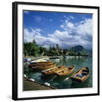 Rowing Boats Along Lake Shore, Talloires, Lake Annecy, Rhone Alpes, France, Europe-Stuart Black-Framed Photographic Print