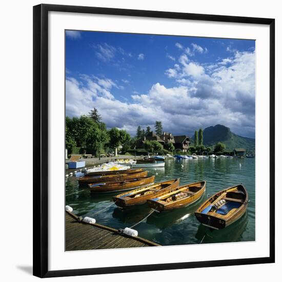 Rowing Boats Along Lake Shore, Talloires, Lake Annecy, Rhone Alpes, France, Europe-Stuart Black-Framed Photographic Print