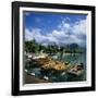 Rowing Boats Along Lake Shore, Talloires, Lake Annecy, Rhone Alpes, France, Europe-Stuart Black-Framed Photographic Print