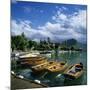 Rowing Boats Along Lake Shore, Talloires, Lake Annecy, Rhone Alpes, France, Europe-Stuart Black-Mounted Photographic Print