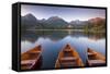 Rowing Boats and Mountains Beneath a Twilight Sky, Strbske Pleso Lake in the High Tatras, Slovakia-Adam Burton-Framed Stretched Canvas