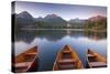 Rowing Boats and Mountains Beneath a Twilight Sky, Strbske Pleso Lake in the High Tatras, Slovakia-Adam Burton-Stretched Canvas