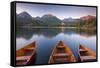 Rowing Boats and Mountains Beneath a Twilight Sky, Strbske Pleso Lake in the High Tatras, Slovakia-Adam Burton-Framed Stretched Canvas