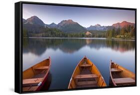 Rowing Boats and Mountains Beneath a Twilight Sky, Strbske Pleso Lake in the High Tatras, Slovakia-Adam Burton-Framed Stretched Canvas