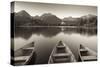 Rowing Boats and Mountains Beneath a Twilight Sky, Strbske Pleso Lake in the High Tatras, Slovakia-Adam Burton-Stretched Canvas