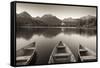 Rowing Boats and Mountains Beneath a Twilight Sky, Strbske Pleso Lake in the High Tatras, Slovakia-Adam Burton-Framed Stretched Canvas