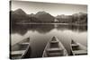 Rowing Boats and Mountains Beneath a Twilight Sky, Strbske Pleso Lake in the High Tatras, Slovakia-Adam Burton-Stretched Canvas
