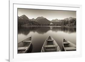 Rowing Boats and Mountains Beneath a Twilight Sky, Strbske Pleso Lake in the High Tatras, Slovakia-Adam Burton-Framed Photographic Print