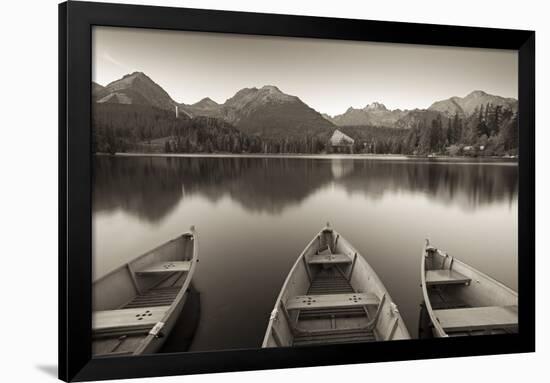 Rowing Boats and Mountains Beneath a Twilight Sky, Strbske Pleso Lake in the High Tatras, Slovakia-Adam Burton-Framed Photographic Print