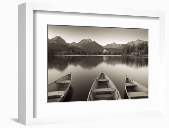 Rowing Boats and Mountains Beneath a Twilight Sky, Strbske Pleso Lake in the High Tatras, Slovakia-Adam Burton-Framed Photographic Print