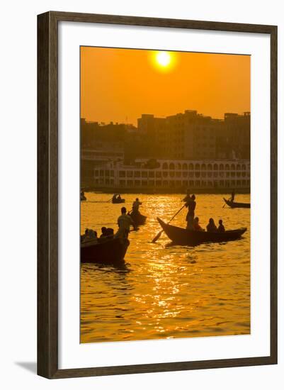 Rowing Boats in the Busy Harbor of Dhaka in the Setting Sun, Bangladesh, Asia-Michael Runkel-Framed Photographic Print