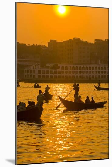 Rowing Boats in the Busy Harbor of Dhaka in the Setting Sun, Bangladesh, Asia-Michael Runkel-Mounted Photographic Print