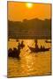 Rowing Boats in the Busy Harbor of Dhaka in the Setting Sun, Bangladesh, Asia-Michael Runkel-Mounted Photographic Print