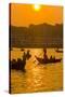 Rowing Boats in the Busy Harbor of Dhaka in the Setting Sun, Bangladesh, Asia-Michael Runkel-Stretched Canvas