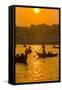 Rowing Boats in the Busy Harbor of Dhaka in the Setting Sun, Bangladesh, Asia-Michael Runkel-Framed Stretched Canvas