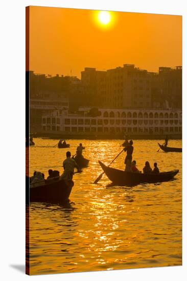 Rowing Boats in the Busy Harbor of Dhaka in the Setting Sun, Bangladesh, Asia-Michael Runkel-Stretched Canvas