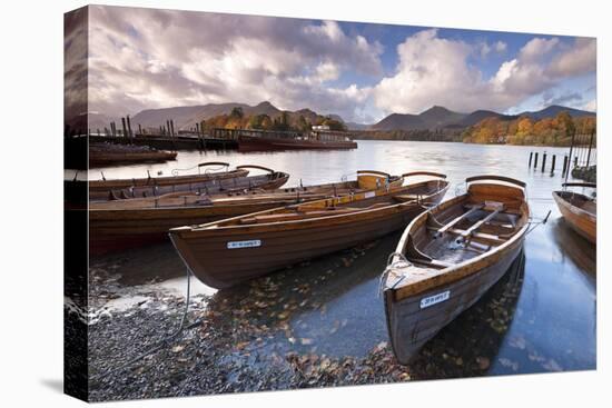 Rowing Boats on Derwent Water at Keswick, Lake District, Cumbria, England. Autumn-Adam Burton-Stretched Canvas